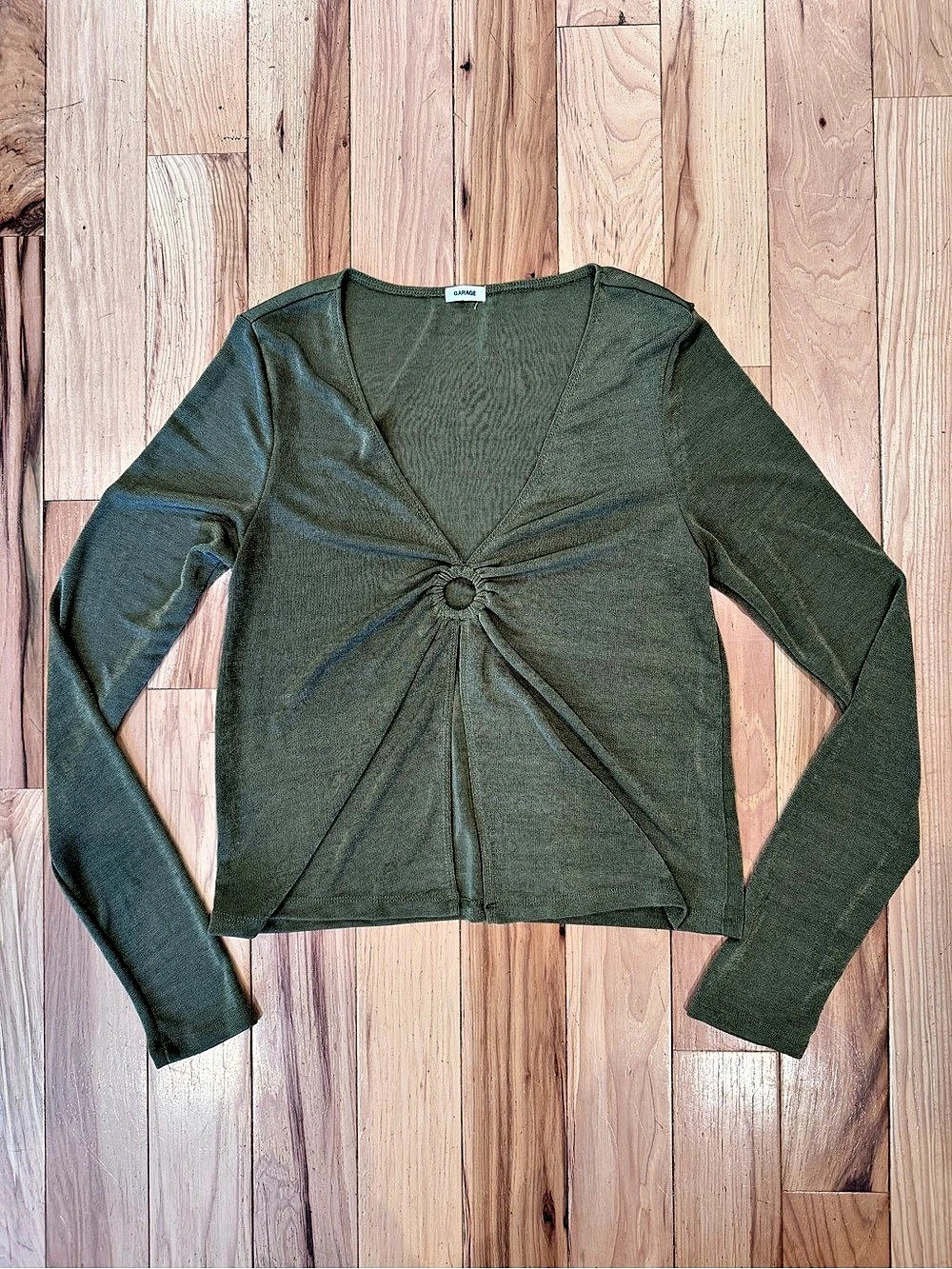 Garage Olive Green Ruched Long Sleeve - Size Large